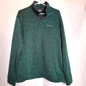 Eddie Bauer Radiator Fleece Hunter Green Men's 3 Snap Mock Pullover Jacket